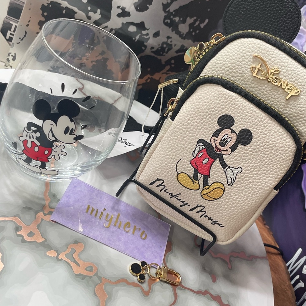 Primark Disney Mickey Mouse Crossbody Bag with Disney Wine glass and Mini Charm